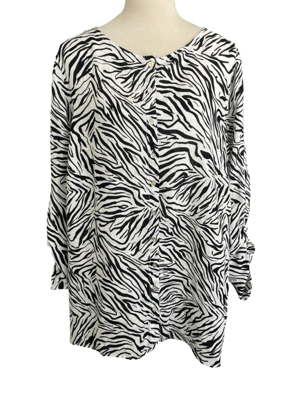 Cynthia Rowley Linen Top Sz 2X Resort Wear Coastal Chic Animal Print Button Up